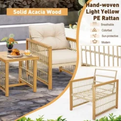 Costway 3PCS Patio PE Wicker Conversation Set Acacia Wood Frame WithSeat & Back Cushions -Crosley Sales Store GUEST c277174d c10c 4b60 9166 f25ad488a162