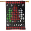 Checkered Trees Burlap Winter House Flag Welcome 28" X 40" Briarwood Lane