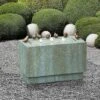 LuxenHome Patina Resin Rectangular Bubbler Outdoor Fountain With LED Lights And Bronze Birds