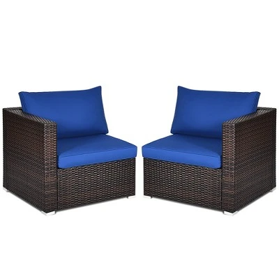 Costway 4PCS Patio Rattan Corner Sofa Sectional Furniture SetBlueBeigeNavy Cushion 4 Costway 4PCS Patio Rattan Corner Sofa Sectional Furniture SetBlueBeigeNavy Cushion - Image 4