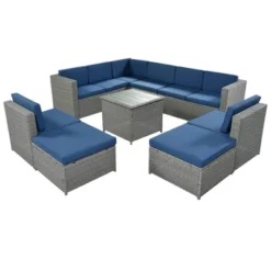 9pc Wicker Patio Conversation Set With Cushions - Blue - GODEER -Crosley Sales Store GUEST c44673dd b9f6 423c 9a76 89e175e07a43