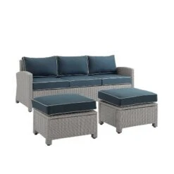 Bradenton 3pc Outdoor Wicker Sofa & 2 Ottoman Set - Navy/Gray - Crosley -Crosley Sales Store GUEST c44cd8ec 0ab1 4698 b843 11e97ee47142