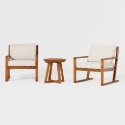 Saracina Home 3pc Modern Slat-Back Acacia Outdoor Conversation Set With Cushions -Crosley Sales Store GUEST c5f0efa3 a546 441a a62d 8991ad328bec