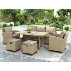 6pc Outdoor Wicker Conversation Set With Arm Chairs, Sofa, Ottomans & Coffee Table - Brown - GODEER -Crosley Sales Store GUEST c5fbe146 48f1 4adf 97a3 20d07a001d33