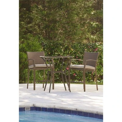 3pc Lakewood Ranch Steel Woven Wicker Outdoor High Top Bistro Patio Furniture Set With Cushions Brown - Room & Joy 2 3pc Lakewood Ranch Steel Woven Wicker Outdoor High Top Bistro Patio Furniture Set With Cushions Brown - Room & Joy - Image 2
