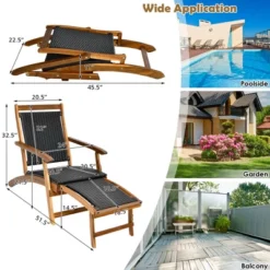Costway 2PCS Patio Folding Rattan Lounge Chair Wood Frame Retractable Footrest -Crosley Sales Store GUEST c89b8b4b dc1a 41d3 8af7 bdb564a03e44