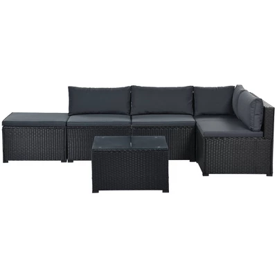 6pc Wicker Patio Conversation Set With Cushions - Black/Gray - GODEER 15 6pc Wicker Patio Conversation Set With Cushions - Black/Gray - GODEER - Image 15