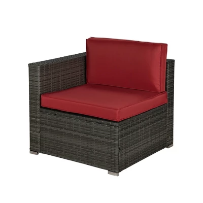 5pc Rattan Wicker Outdoor Conversation Set - Gray/Red - GODEER 3 5pc Rattan Wicker Outdoor Conversation Set - Gray/Red - GODEER - Image 3
