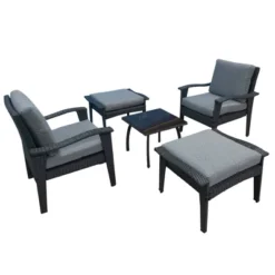 5pc Outdoor Wicker Conversation Set With Arm Chairs, Accent Table & Ottomans - Gray - GODEER -Crosley Sales Store GUEST cbadf00a c034 495d 82ef 6659d51ecf94