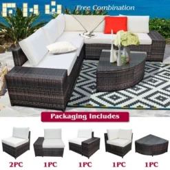 Costway 6PCS Rattan Furniture Set Conversation Cushioned Sofa Armrest Garden TurquoiseWhite -Crosley Sales Store GUEST cbef6f9b d33a 4d52 bdc4 ce4dd4145d45