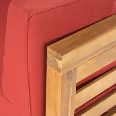 2pk Oana Outdoor Acacia Wood Right Arm Loveseat & Coffee Table With Cushion Teak/Red - Christopher Knight Home 2 2pk Oana Outdoor Acacia Wood Right Arm Loveseat & Coffee Table With Cushion Teak/Red - Christopher Knight Home - Image 2