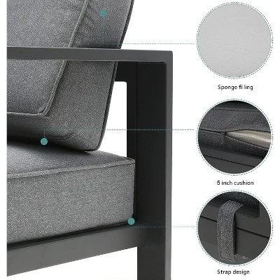 3-Seat Outdoor Patio Sofa Couch Chair Patio Aluminum 5" Thick Cushions (Grey) 5 3-Seat Outdoor Patio Sofa Couch Chair Patio Aluminum 5" Thick Cushions (Grey) - Image 5