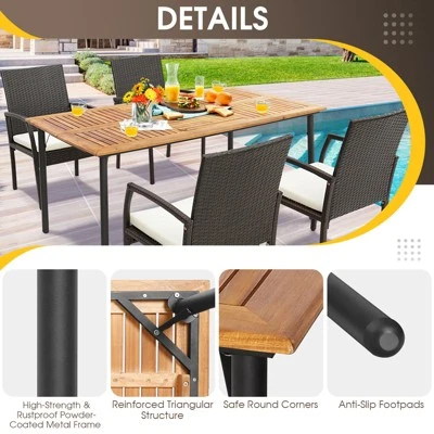 Costway 5PCS Patio Dining Set Cushion Armchairs Acacia Wood Table With Umbrella Hole 6 Costway 5PCS Patio Dining Set Cushion Armchairs Acacia Wood Table With Umbrella Hole - Image 6