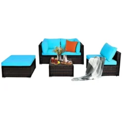 Costway 5PCS Patio Rattan Sectional Conversation Set Ottoman Turquoise -Crosley Sales Store GUEST ccf690fb ee1f 408b be44 b307348bc352