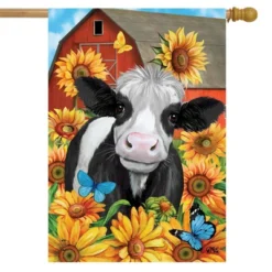 Happy Cow Summer House Flag Sunflowers Barn 28" X 40 Briarwood Lane