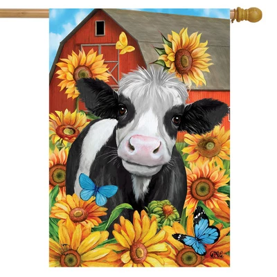 Happy Cow Summer House Flag Sunflowers Barn 28" X 40 Briarwood Lane 1 Happy Cow Summer House Flag Sunflowers Barn 28" X 40 Briarwood Lane