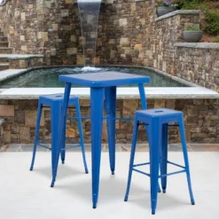 Flash Furniture Commercial Grade 23.75" Square Metal Indoor-Outdoor Bar Table Set With 2 Square Seat Backless Stools -Crosley Sales Store GUEST cde44351 eee3 4043 87ec d2e06e2f6784