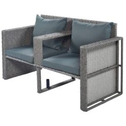 2pc Outdoor Wicker Conversation Sectional Set With Cushions & Half-Moon Side Table For Umbrella - Gray - GODEER -Crosley Sales Store GUEST cea905d5 7dae 4de8 9e23 f58f792fc3ce