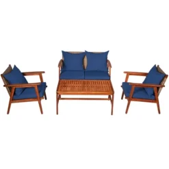 Costway 8PCS Patio Rattan Furniture Set Acacia Wood Frame Cushioned Sofa Chair RedNavy -Crosley Sales Store GUEST cf9d4e8e f573 4055 956a 5cc42821963a