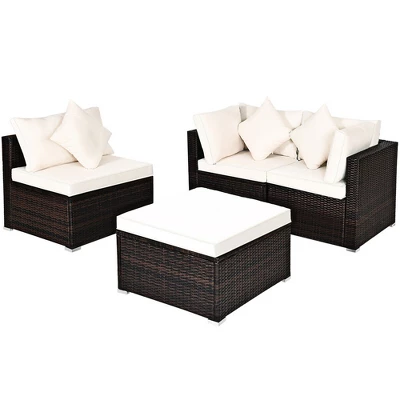 Costway 4PCS Patio Rattan Wicker Sofa Furniture Set Cushioned Conversation Ottoman Set 8 Costway 4PCS Patio Rattan Wicker Sofa Furniture Set Cushioned Conversation Ottoman Set - Image 8