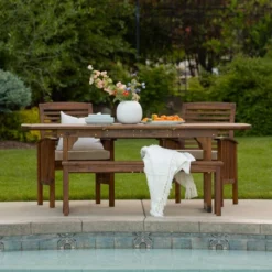 Ravenscroft 4pc Extendable Acacia Wood Outdoor Dining Set - Saracina Home -Crosley Sales Store GUEST d1e17e82 6666 4c9e 9100 6baec1df9027