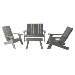 Italica 4pc Outdoor Set With Modern Adirondack Chairs, Double Wide Adirondack Chairs & Table - Highwood -Crosley Sales Store GUEST d3c5928b 07bd 43aa 986e 002b554a0c6e