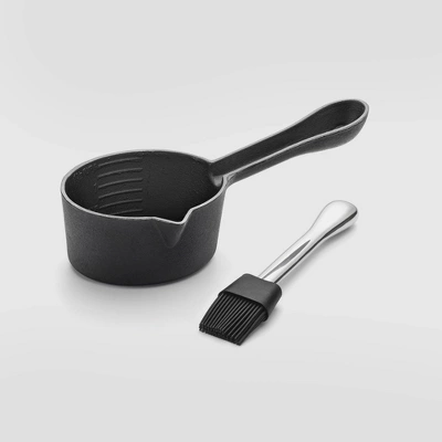 Cast Iron Sauce Pot & Sil Brush Silver - Outset 2 Cast Iron Sauce Pot & Sil Brush Silver - Outset - Image 2