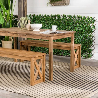 3pc Acacia Wood X Design Outdoor Patio Dining Set - Brown - Saracina Home 6 3pc Acacia Wood X Design Outdoor Patio Dining Set - Brown - Saracina Home - Image 6