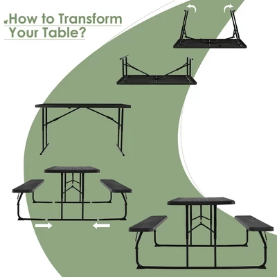 Costway Folding Picnic Table & Bench Set For Camping BBQ W/ Steel Frame White/Balck 5 Costway Folding Picnic Table & Bench Set For Camping BBQ W/ Steel Frame White/Balck - Image 5