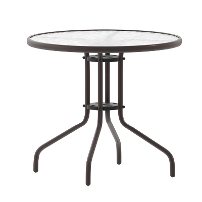 Emma And Oliver 31.5'' Round Glass Top Metal Table With 4 Aluminum Slat Stack Chairs 3 Emma And Oliver 31.5'' Round Glass Top Metal Table With 4 Aluminum Slat Stack Chairs - Image 3
