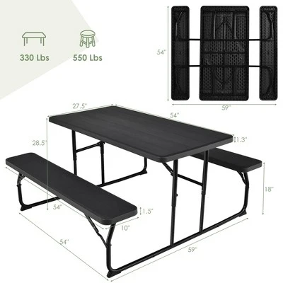Costway Folding Picnic Table & Bench Set For Camping BBQ W/ Steel Frame White/Balck 8 Costway Folding Picnic Table & Bench Set For Camping BBQ W/ Steel Frame White/Balck - Image 8