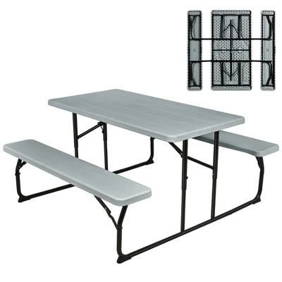 Costway Folding Picnic Table & Bench Set For Camping BBQ W/ Steel Frame White/Balck 12 Costway Folding Picnic Table & Bench Set For Camping BBQ W/ Steel Frame White/Balck - Image 12