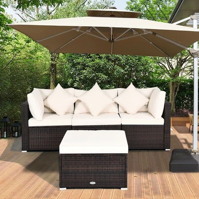 Costway 4PCS Patio Rattan Wicker Sofa Furniture Set Cushioned Conversation Ottoman Set 2 Costway 4PCS Patio Rattan Wicker Sofa Furniture Set Cushioned Conversation Ottoman Set - Image 2
