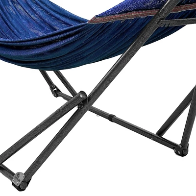 Tranquillo Universal 106.5 Inch Double Hammock Swing With Adjustable Powder-Coated Steel Stand And Carry Bag For Indoor Or Outdoor Use, Aegean 4 Tranquillo Universal 106.5 Inch Double Hammock Swing With Adjustable Powder-Coated Steel Stand And Carry Bag For Indoor Or Outdoor Use, Aegean - Image 4