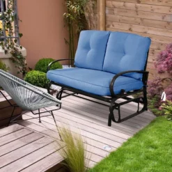 Costway Glider Outdoor Patio Rocking Bench Loveseat Cushioned Seat Steel Frame Blue -Crosley Sales Store GUEST d9145d41 290b 4117 b0be ca69ee801424