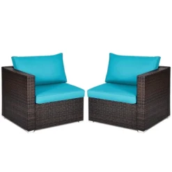 Costway 4PCS Patio Rattan Corner Sofa With Blue Cushion -Crosley Sales Store GUEST d969ee77 f9b8 4e9e a9a1 23606a8c726a