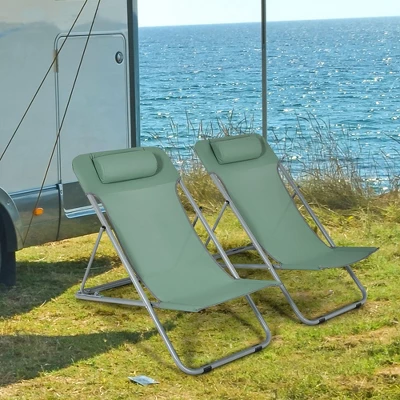 Costway Set Of 2 Beach Chair Portable 3-Position Lounge Chair W/ Headrest BlueGreenOrange 2 Costway Set Of 2 Beach Chair Portable 3-Position Lounge Chair W/ Headrest BlueGreenOrange - Image 2