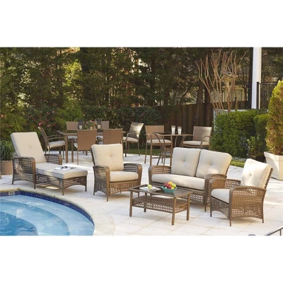 3pc Lakewood Ranch Steel Woven Wicker Outdoor High Top Bistro Patio Furniture Set With Cushions Brown - Room & Joy 4 3pc Lakewood Ranch Steel Woven Wicker Outdoor High Top Bistro Patio Furniture Set With Cushions Brown - Room & Joy - Image 4