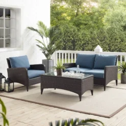 Kiawah 3pc Outdoor Wicker Conversation Set Blue - Crosley -Crosley Sales Store GUEST de7a63c9 882f 4abb af34 a2fea8827b48