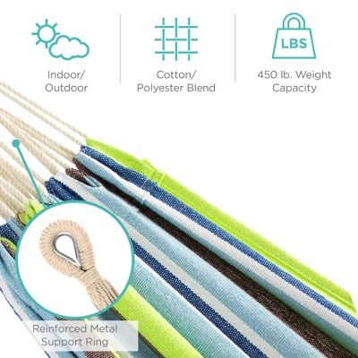 Best Choice Products 2-Person Brazilian-Style Cotton Double Hammock With Stand Set W/ Carrying Bag 4 Best Choice Products 2-Person Brazilian-Style Cotton Double Hammock With Stand Set W/ Carrying Bag - Image 4