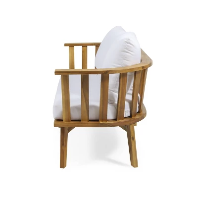 Solano 4pc Outdoor Wooden Chat Set With Rectangular Coffee Table - White/Teak - Christopher Knight Home 7 Solano 4pc Outdoor Wooden Chat Set With Rectangular Coffee Table - White/Teak - Christopher Knight Home - Image 7