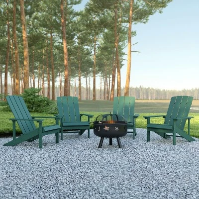 Emma And Oliver Five Piece Hartford Camping Set With Two Faux Wood Adirondack Chairs And Star And Moon Fire Pit With Mesh Cover 1 Emma And Oliver Five Piece Hartford Camping Set With Two Faux Wood Adirondack Chairs And Star And Moon Fire Pit With Mesh Cover
