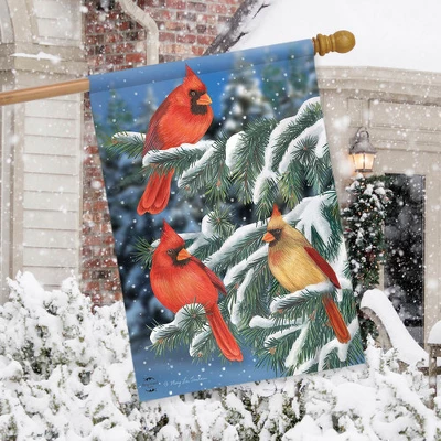 Briarwood Lane Winter Cardinal Trio House Flag Snowy Scene 28" X 2 Briarwood Lane Winter Cardinal Trio House Flag Snowy Scene 28" X - Image 2