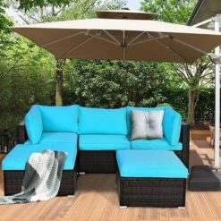 Costway 5PCS Patio Rattan Sectional Conversation Set Ottoman Turquoise -Crosley Sales Store GUEST e2e80ff0 6ec2 4f55 9112 b4f935bd9655