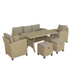 6pc Outdoor Wicker Conversation Set With Arm Chairs, Sofa, Ottomans & Coffee Table - Brown - GODEER -Crosley Sales Store GUEST e34e4697 92e5 4e54 94b3 74ab3ed4c728