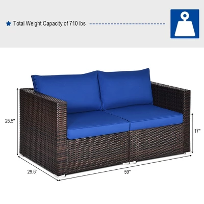 Costway 4PCS Patio Rattan Corner Sofa Sectional Furniture SetBlueBeigeNavy Cushion 6 Costway 4PCS Patio Rattan Corner Sofa Sectional Furniture SetBlueBeigeNavy Cushion - Image 6