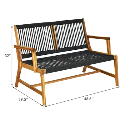 Costway 2-Person Patio Acacia Wood Bench Loveseat Chair Garden Furniture BlackGreyTurquoise 1 Costway 2-Person Patio Acacia Wood Bench Loveseat Chair Garden Furniture Black\Grey\Turquoise