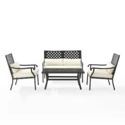 4pc Alistair Outdoor Steel Conversation Set Creme/Matte Black - Crosley -Crosley Sales Store GUEST e45e6b22 c544 4c1e 9af6 54cd4ff082e2