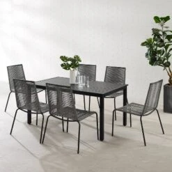 Fenton 7pc Outdoor Wicker/Metal Dining Set - Gray/Matte Black - Crosley