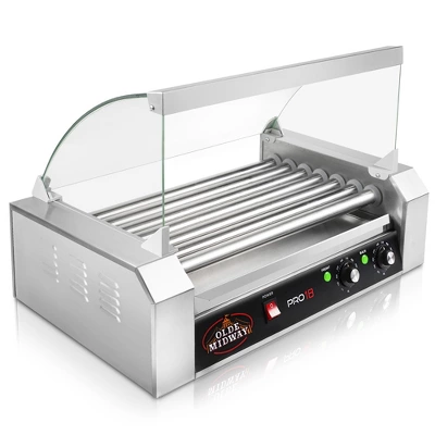 Olde Midway Electric Hot Dog Roller Grill Cooker With Glass Cover, Commercial Grade Machine 1 Olde Midway Electric Hot Dog Roller Grill Cooker With Glass Cover, Commercial Grade Machine